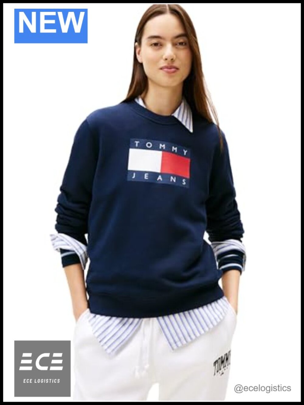 Medium Weight Pullover Crewneck Sweatshirt with Flag Logo Detail